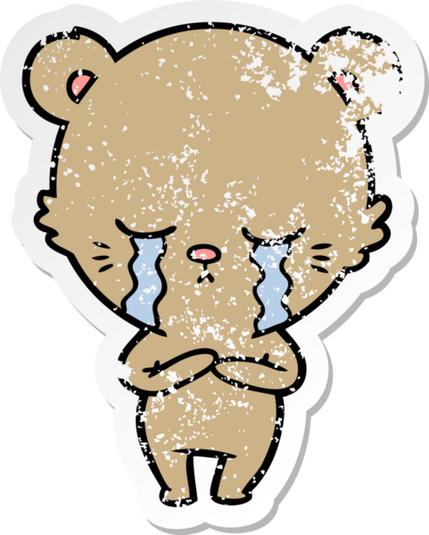 Bir insan tarafından çizilmiş ağlayan çizgi film ayısının sıkıntılı çıkartması.