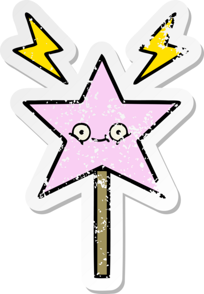 Bir insan tarafından çizilmiş sevimli bir çizgi film sihirli değneğinin sıkıntılı çıkartması.