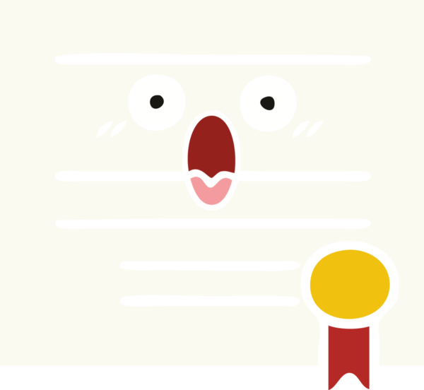 Bir insan tarafından çizilmiş mezuniyet diplomasının düz renkli retro karikatürü