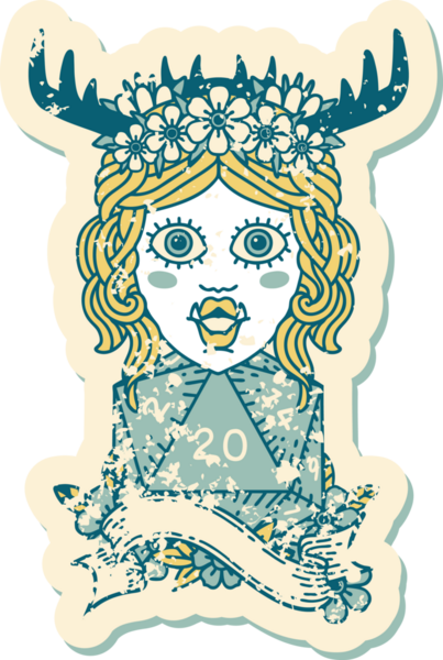 Retro Dövme Biçimli Ork karakteri bir insan tarafından çizilmiş 20 zar ile