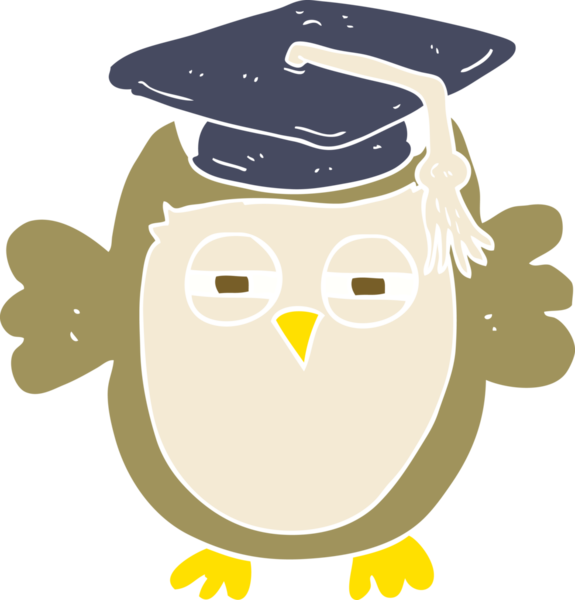 Bir insan tarafından çizilmiş akıllı baykuşun düz renk çizimi