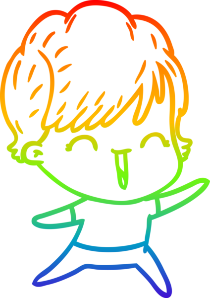 Gökkuşağı gradyan çizgi çizimi bir insan tarafından çizilmiş gülen bir kadın.