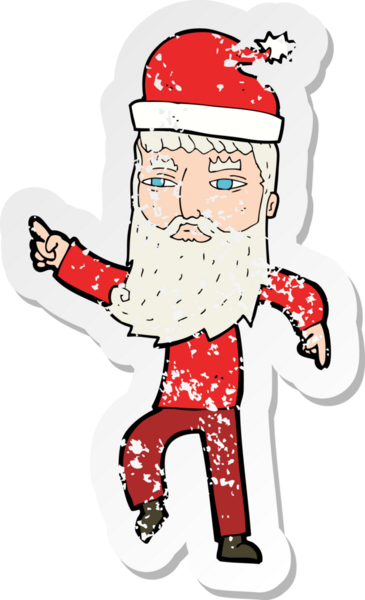 Bir insanın çizdiği Noel Baba çizgi filminin gerilimli retro çıkartması.