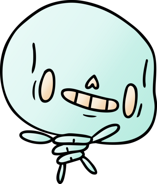 gradyan çizgi film çizimi kawaii bir insan tarafından çizilmiş sevimli ölü iskelet