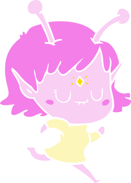 Bir insan tarafından çizilmiş düz renkli uzaylı kız çizgi filmi.