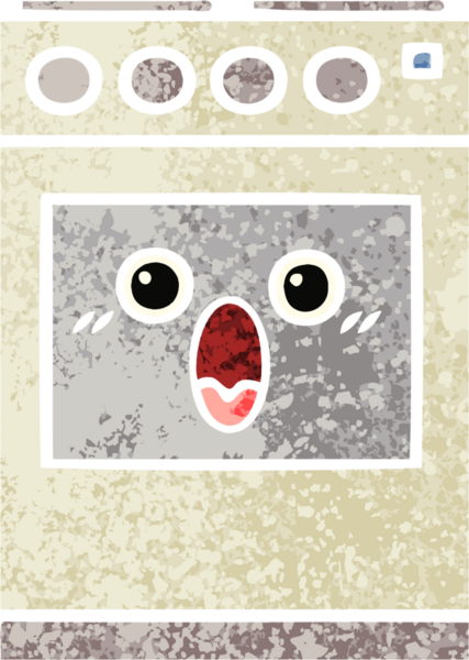 Bir insan tarafından çizilmiş mutfak fırınının retro çizim tarzı karikatürü.