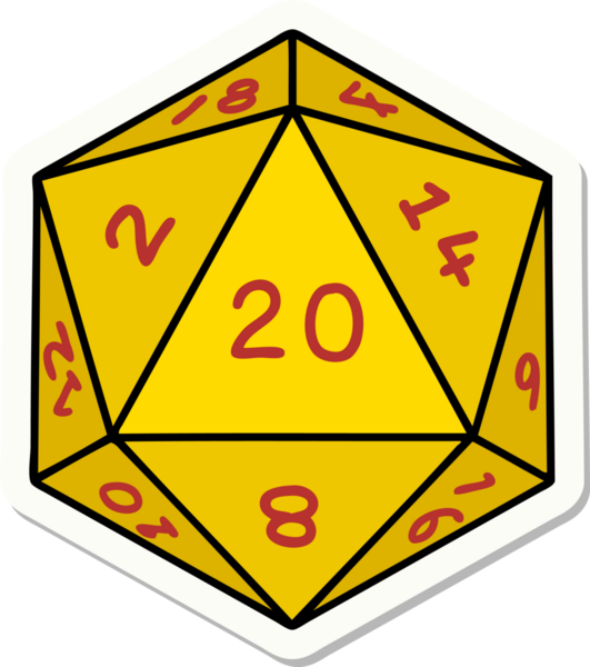 Bir insan tarafından çizilmiş doğal 20 D20 zar etiketi.
