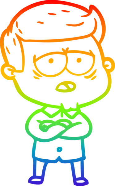 Gökkuşağı gradyan çizgi çizimi bir insan tarafından çizilmiş yorgun bir adam