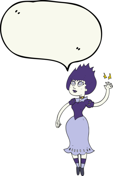 Bir insan tarafından çizilmiş serbest konuşma balonu çizilmiş vampir kız.