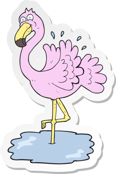 Bir insan tarafından çizilmiş flamingo karikatür çıkartması.