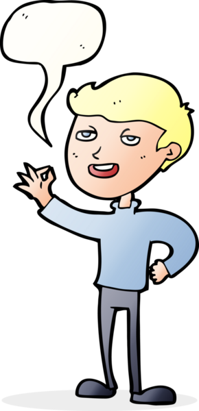 Çizgi filmci bir insan tarafından çizilmiş konuşma balonuyla mükemmel bir jest yapıyor.