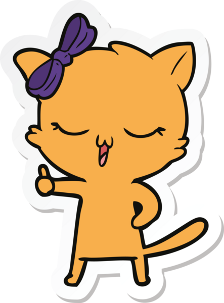 Bir insan tarafından çizilmiş kafasında fiyonk olan çizgi film kedisinin çıkartması.