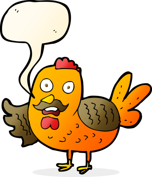 Bir insan tarafından çizilmiş konuşma baloncuğu olan yaşlı horoz çizgi filmi.