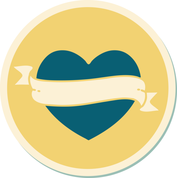 Bir insan tarafından çizilmiş geleneksel bir kalp ve bayrak stili dövme çıkartması.