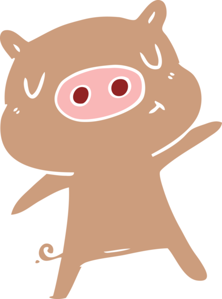 Düz renkli çizgi film içerikli domuz insan tarafından çizilmiş.