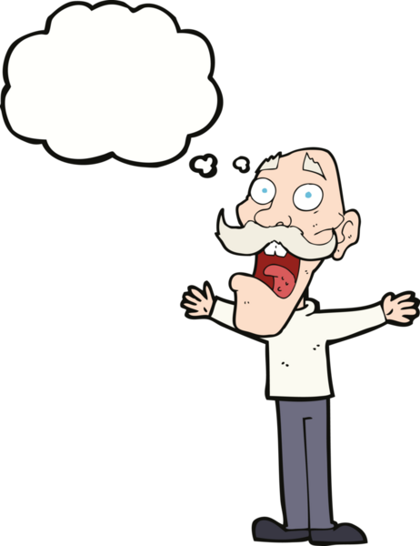 Çizgi film, bir insan tarafından çizilmiş düşünce balonlu yaşlı adamı strese sokuyor.