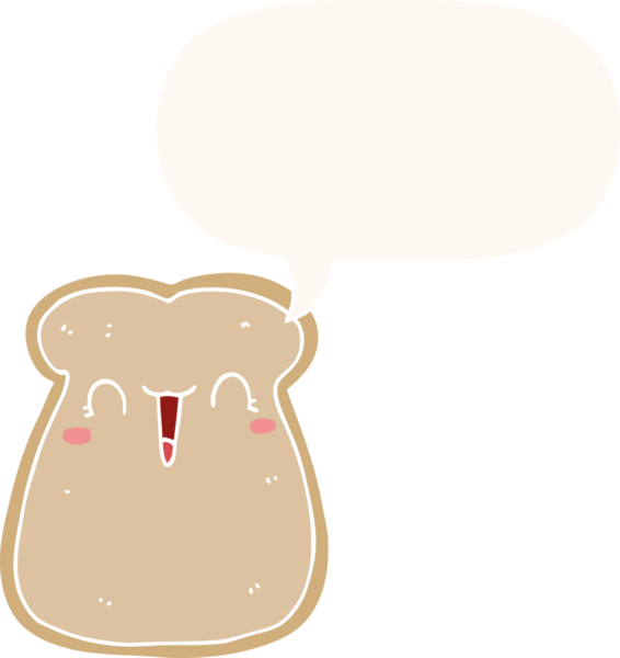 Bir insan tarafından çizilmiş konuşma baloncuklu tatlı bir tost dilimi.