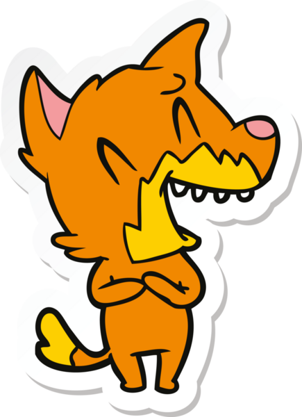 Bir insan tarafından çizilmiş gülen tilki çizgi filminin çıkartması.