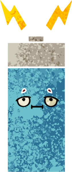 Bir insanın çizdiği pilin retro illüstrasyon tarzı karikatürü