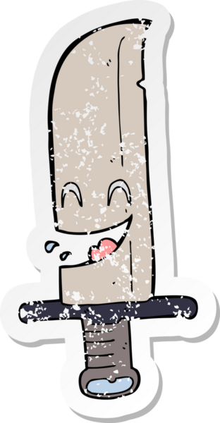 Bir insanın çizdiği gülen bıçağın kederli çıkartması.