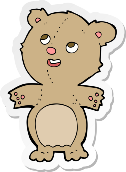 Bir insan tarafından çizilmiş mutlu küçük oyuncak ayının çıkartması.