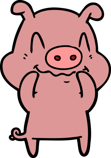 Bir insan tarafından çizilmiş sinirli çizgi film domuzu.