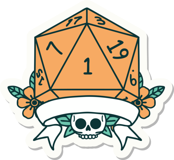 Bir insan tarafından çizilmiş doğal bir d20 zar etiketi.