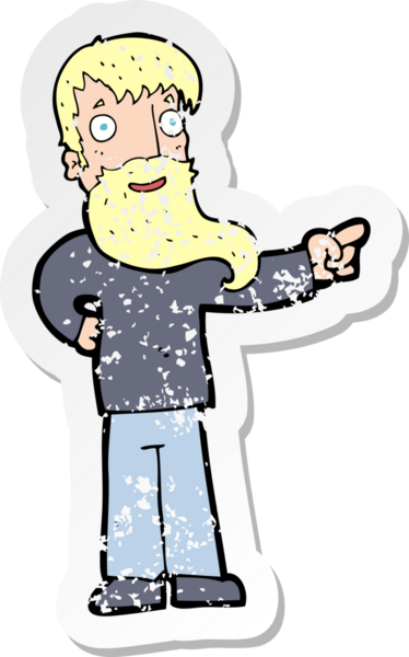 Bir insan tarafından çizilmiş sakallı bir karikatürcünün gerilemiş çıkartması.