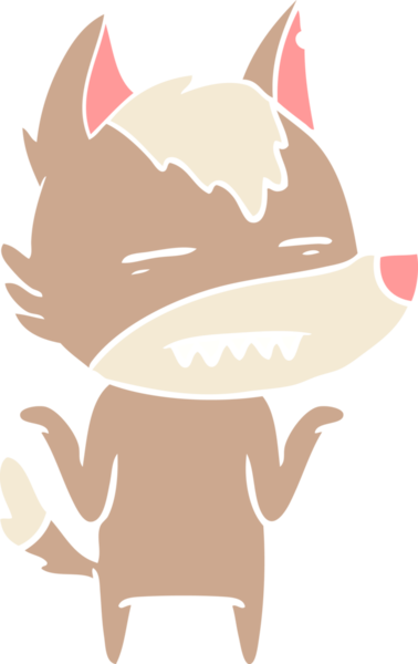 Düz renkli çizgi film kurt bir insan tarafından çizilmiş dişleri gösteriyor.