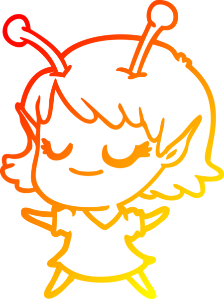 Bir insan tarafından çizilmiş gülümseyen uzaylı kız çizgi filmi.