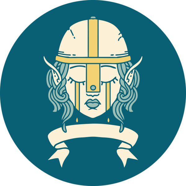 Retro Dövme Tarzı Ağlayan Elf Savaşçısı karakteri bir insan tarafından çizilmiş pankartıyla