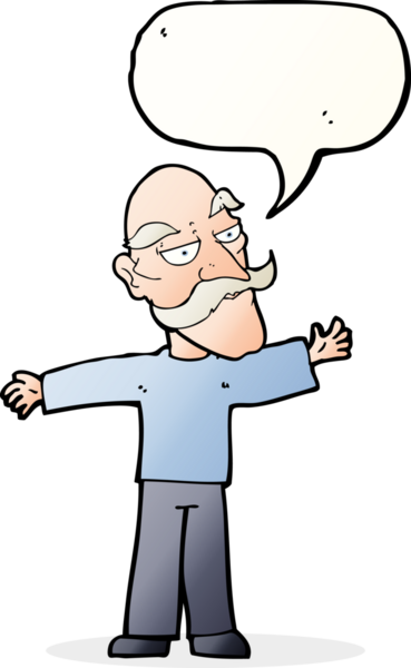 Bir insan tarafından çizilen konuşma baloncuğuyla kollarını açan yaşlı adam çizgi filmi.