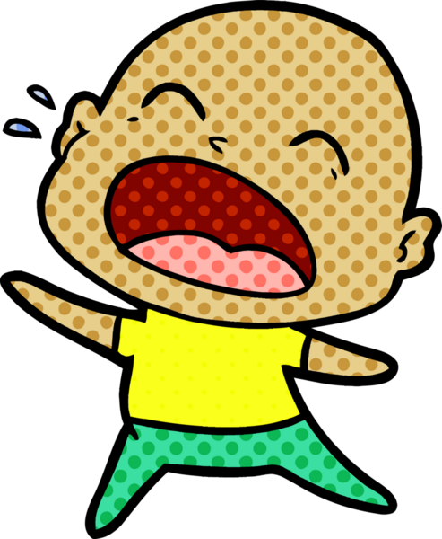 Bir insan tarafından çizilmiş kel adam diye bağıran çizgi film.