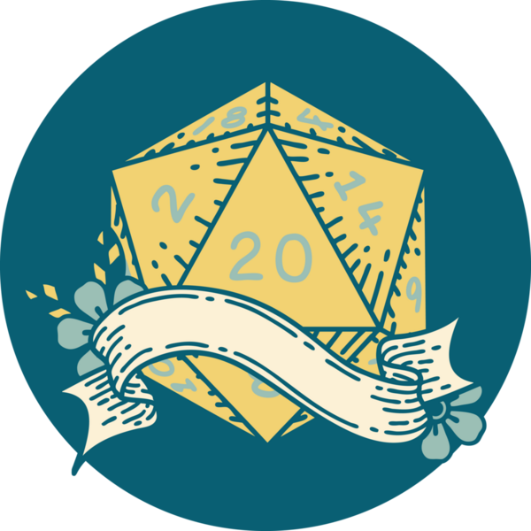 Retro Dövme Biçimi Doğal 20 D20 zar bir insan tarafından çizildi