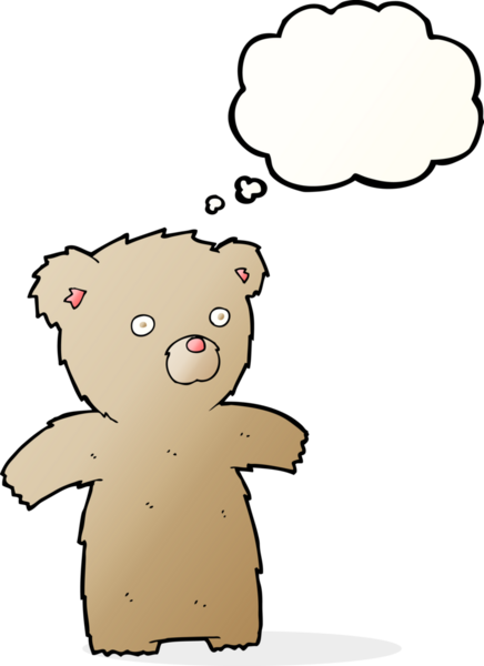 Bir insan tarafından çizilmiş düşünce balonlu oyuncak ayı.