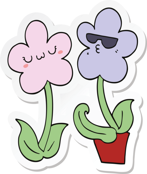 Bir insan tarafından çizilmiş şirin bir karikatür çiçeğinin çıkartması.