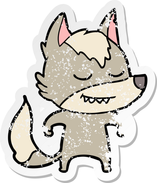 Bir insan tarafından çizilmiş dost canlısı bir kurdun sıkıntılı çıkartması.