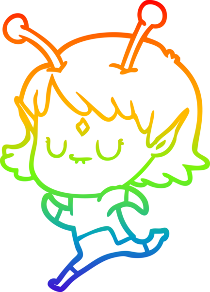 Gökkuşağı gradyan çizgisi bir insan tarafından çizilmiş uzaylı bir kızın çizimi