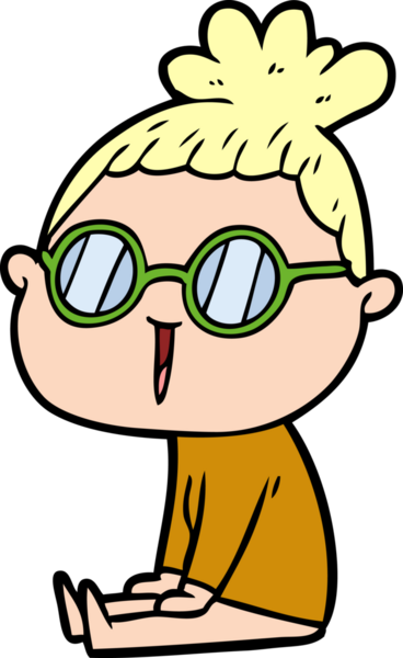 Bir insan tarafından çizilmiş gözlüklü bir karikatür kadın.