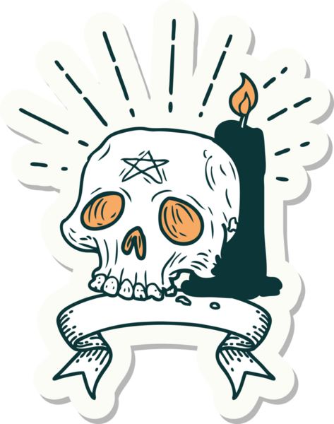 Bir dövme stili, ürkütücü kafatası ve bir insan tarafından çizilmiş mum.