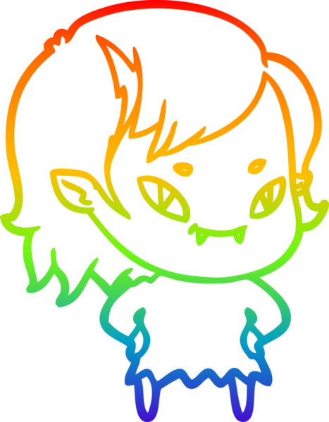 Gökkuşağı gradyan çizgi çizimi bir insan tarafından çizilmiş, arkadaş canlısı vampir bir kız.