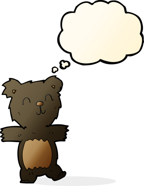 Bir insan tarafından çizilmiş düşünce baloncuğu olan sevimli siyah ayı yavrusu.