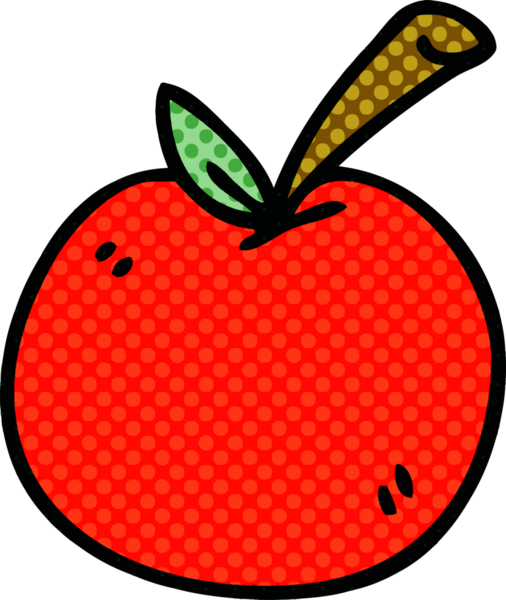 Bir insan tarafından çizilmiş çizgi roman tarzı tuhaf bir elma.