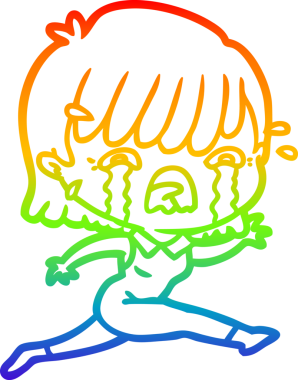 Gökkuşağı gradyan çizimi bir insan tarafından çizilmiş ağlayan bir çizgi kız çizimi