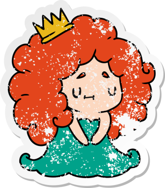 Bir insan tarafından çizilmiş sevimli bir kawai prensesinin sıkıntılı karikatür çizimi.