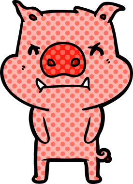 Bir insan tarafından çizilmiş kızgın çizgi film domuzu.