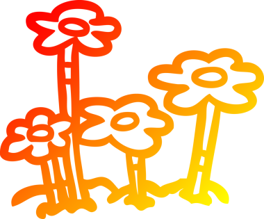 Bir insan tarafından çizilmiş karikatür çiçeğinin sıcak gradyan çizimi