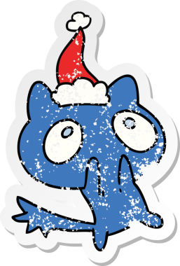 Bir insan tarafından çizilmiş kawaii kedisinin sıkıntılı yılbaşı çıkartması.