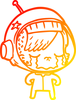 Bir insan tarafından çizilmiş, ağlayan astronot bir kızın sıcak çizgi çizimi