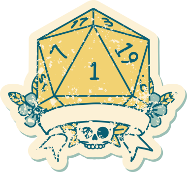 Retro Dövme Biçimi Doğal Bir d20 zar bir insan tarafından çizildi